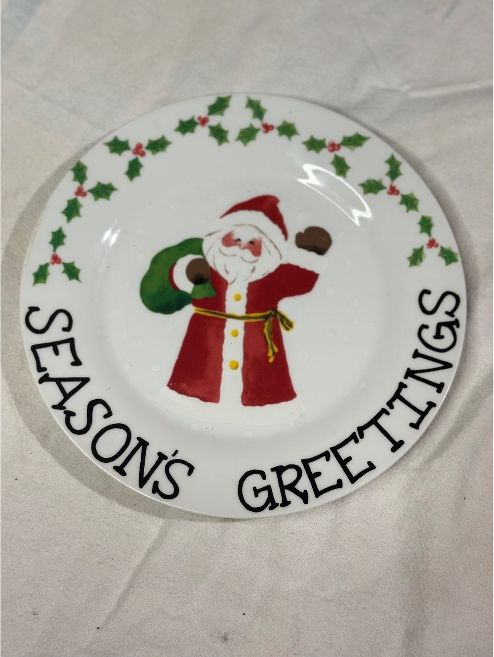 Season's Greetings Christmas Decorative Plate with Santa Claus Design